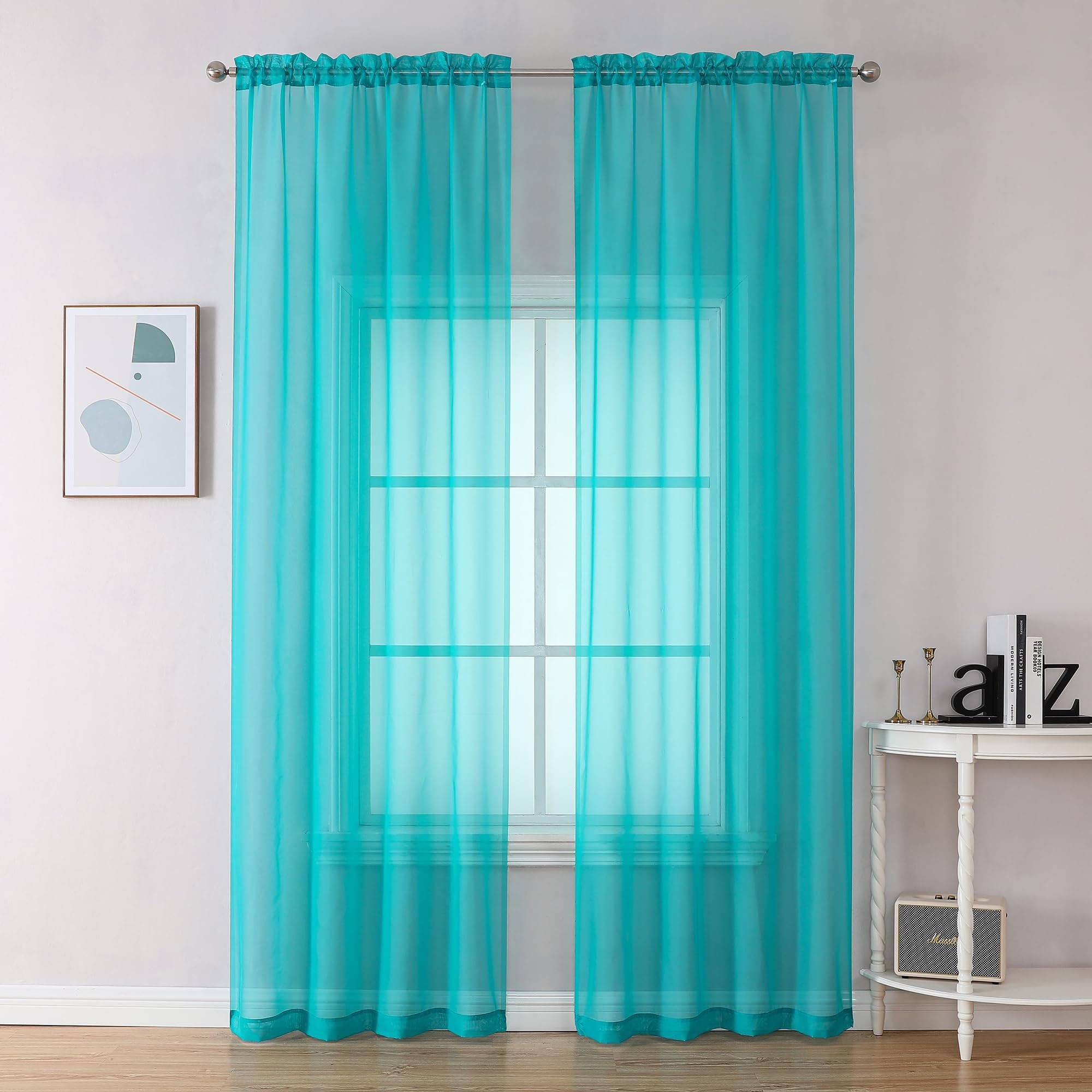 Turquoise Sheer Curtains 2 Panel Sets 84" Inch Length - Transparent Light Weight Soft Window Panels for Study Room/Living Room/Bedroom, Per Panel W42 X L84 inches, 1 Pair