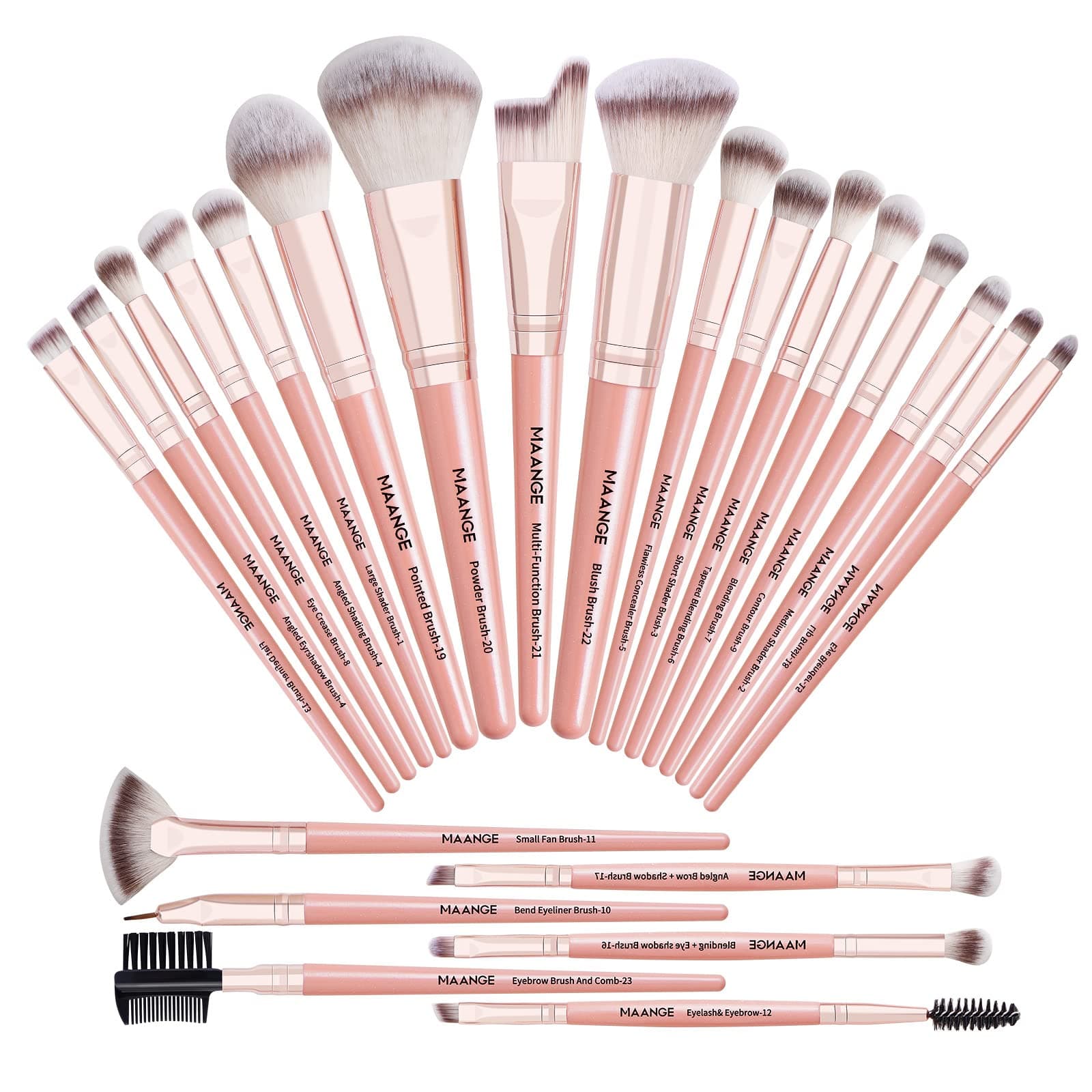 MAANGE Makeup Brushes 23 pcs Premium Synthetic Make up Brushes Face Powder Blush Eye Shadow Blending Professional Makeup Brush Set Graduation Gift (Pink)