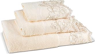 Rose Vine Bathroom Towel Set - 3 Piece Towel Set in Beige - Modern Decor, Unique Design