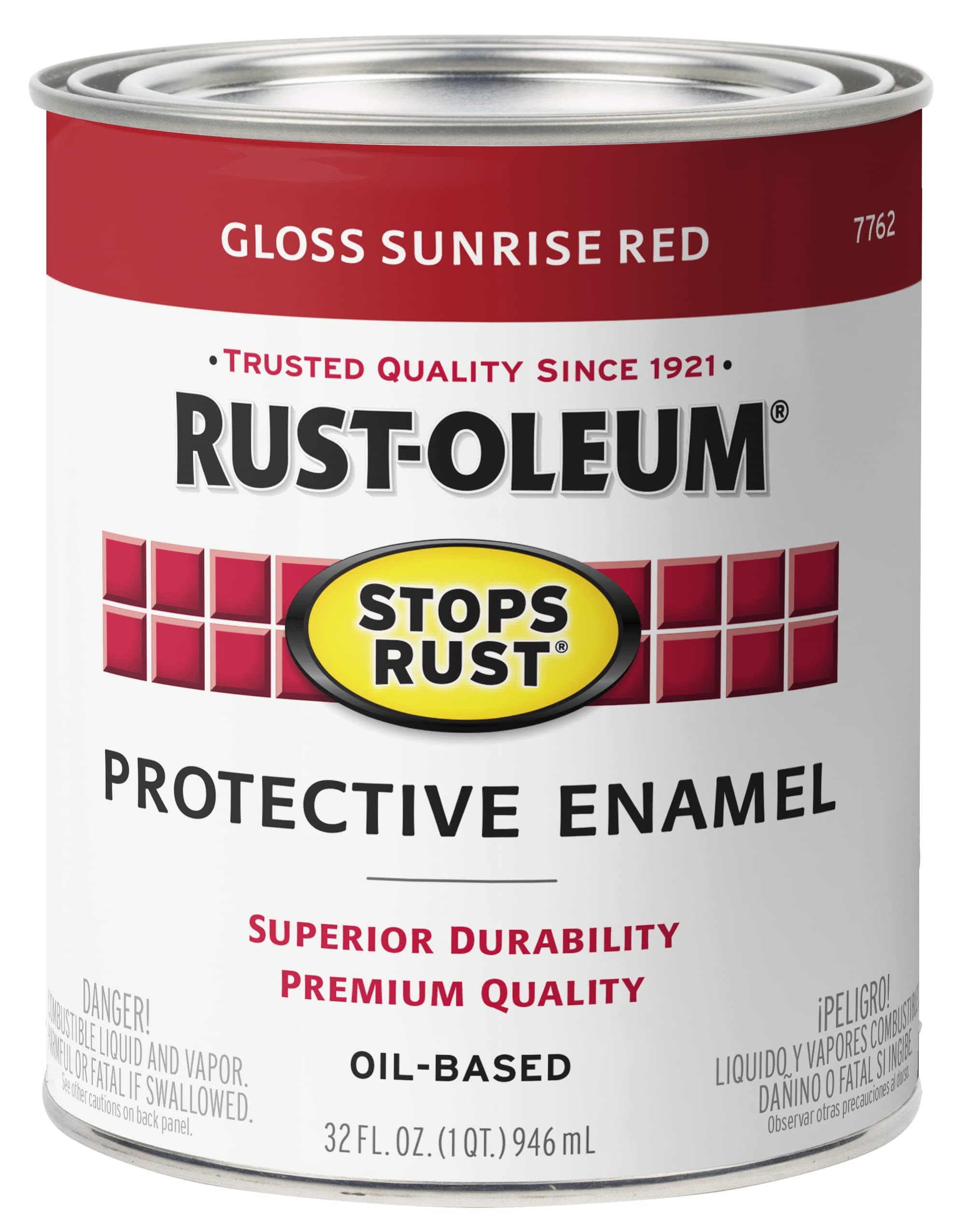 7762502 Stops Rust Brush On Paint, Quart, Gloss Sunrise Red, (Pack of 1)