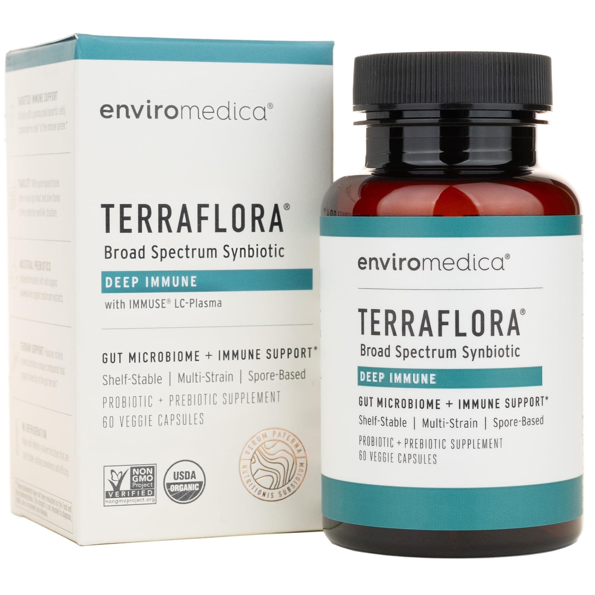 Terraflora Deep Immune Synbiotic- SBO Probiotic and Prebiotic, Immune Support, Gut Health, Soil Based Spore Pre and Probiotics for Women and Men, LC-Plasma, Bacillus Coagulans, Subtilis, 60 Capsules