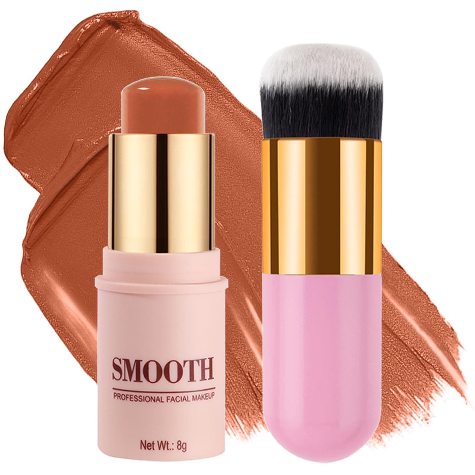 Multi-use Blush Stick, Monochromatic Face Beauty Wand for Cheek, Eyeshadow and Lip, Longwear Waterproof Matte Finish Cream Blush Makeup Stick with Brush for Women, 0.28oz (Coral Orange #05)