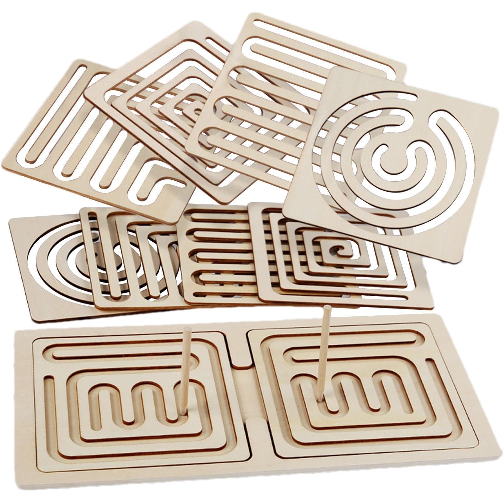 Wooden Labyrinth Board Game - Brain Teaser Puzzle Logic Game - Pen Control Training Board, Fine Motor Skills Toy, Maze Activity Board, Educational Toy for Kids