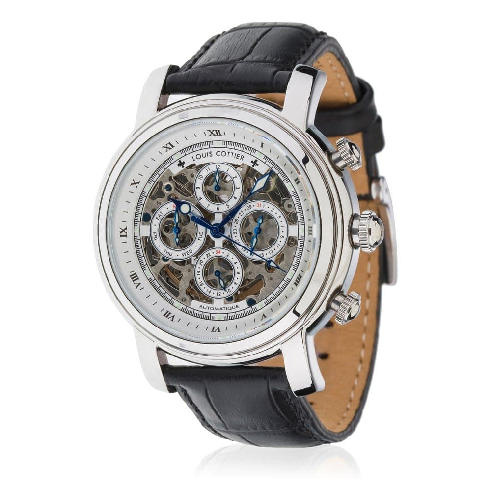 Louis Cottier – White Dial Skeleton Watch – Steel Case - Leather Strap - Man’s