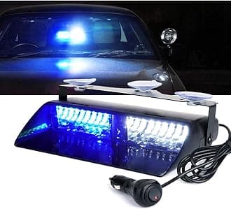 Xprite White & Blue 16 LED High Intensity LED Law Enforcement Emergency Hazard Warning Strobe Lights For Interior Roof/Dash/Windshield With Suction Cups
