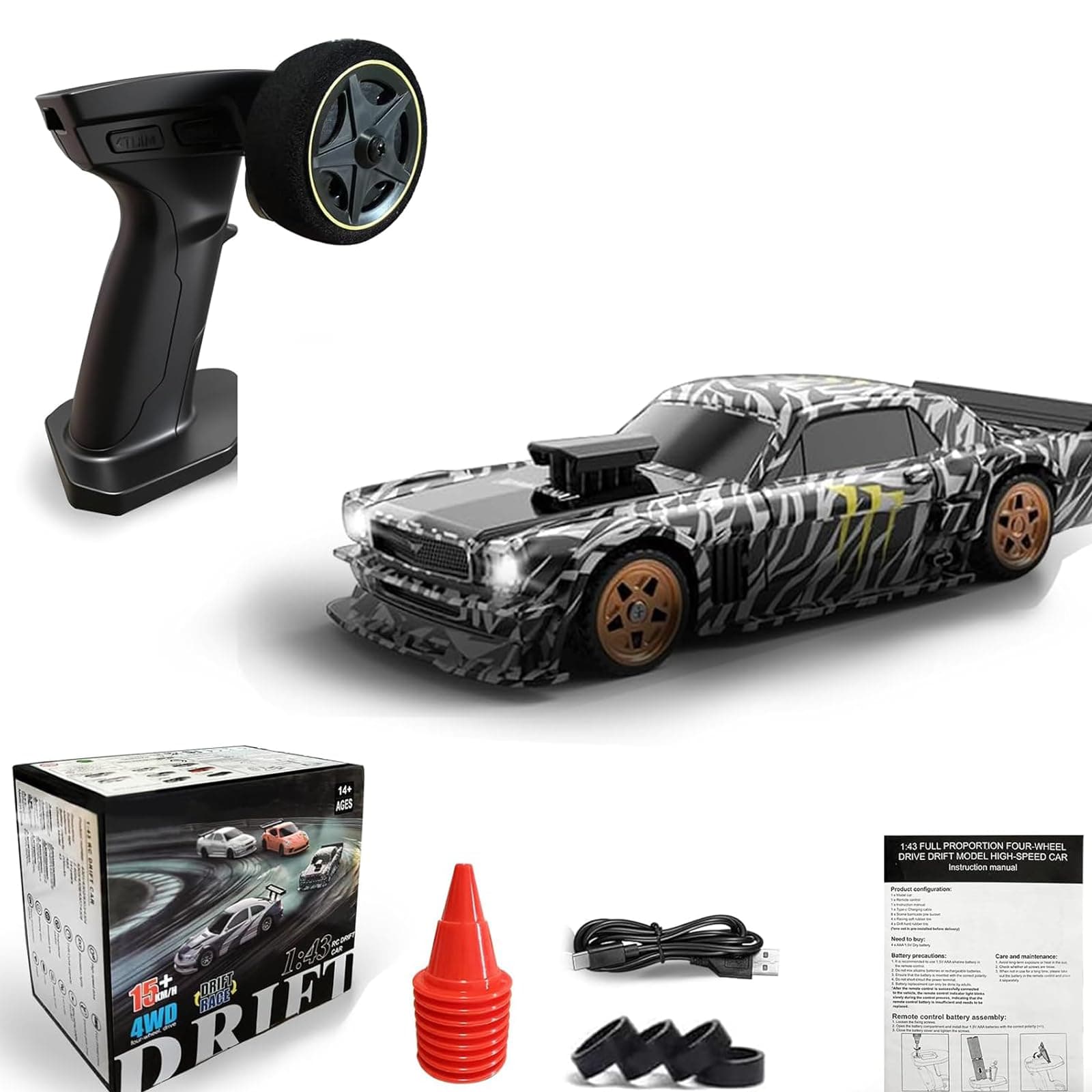 1/43 Mini RC Drift Car with Gyroscope, 2.4GHz 4WD Full Proportional High Speed Micro Hobby RC Cars with Lights Racing Tires, Fast Small Remote Control Car, Toy Model Gift for Adults Kids Boys Girls