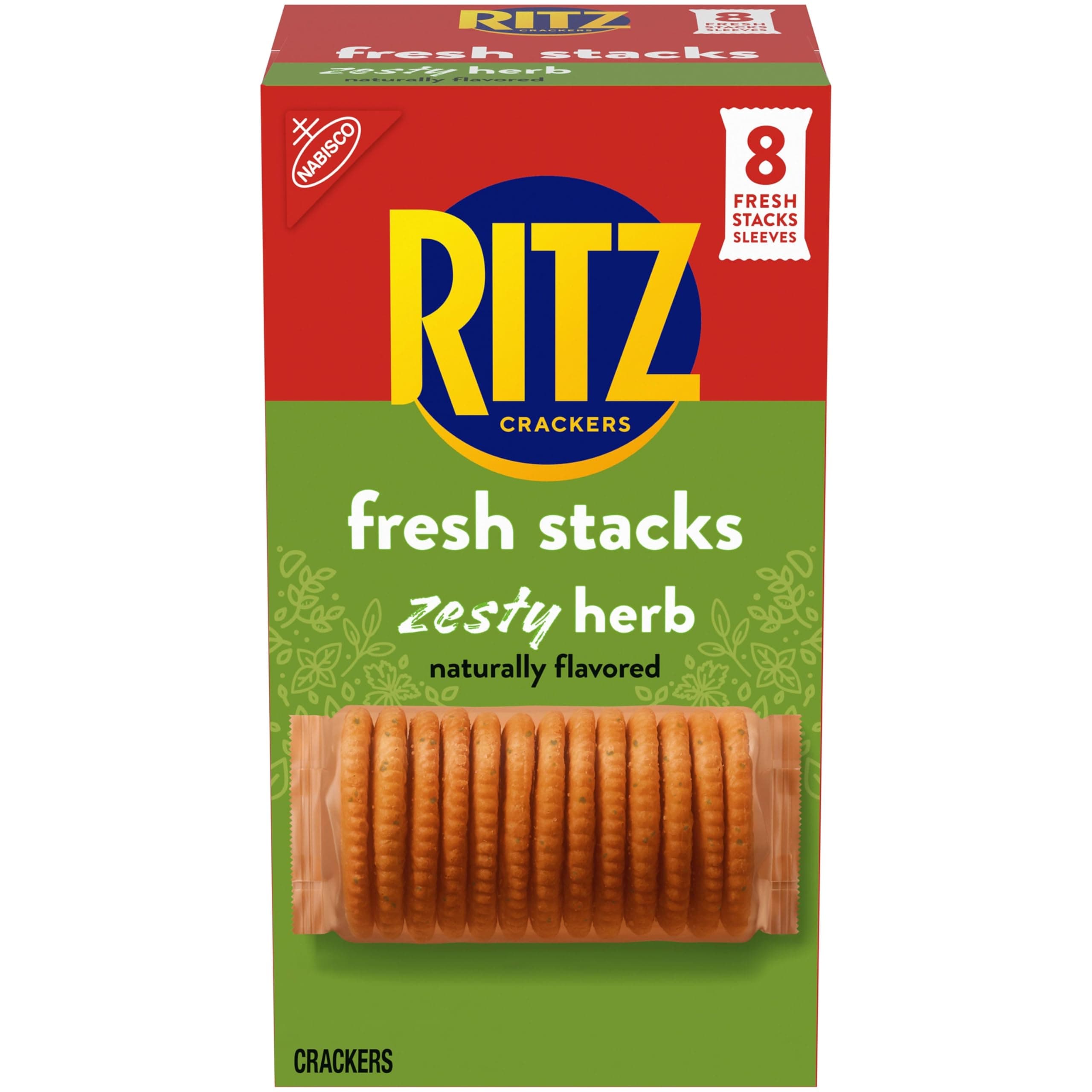 RITZ Fresh Stacks Zesty Herb Crackers, Travel Snacks, 11.8 oz (8 Multi Snack Packs)