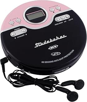 Studebaker SB3703PBB Joggable Personal CD/MP3 Player with FM PLL Radio - Pink & Black