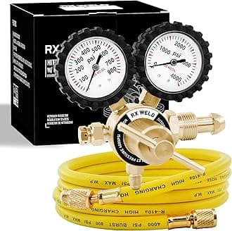 RX WELD 窒素レギュレータ 0-800 PSIのデリバリー圧力装置付き 真鍮吸気口コンセント接続ゲージ 5フィートの冷凍ホース付き