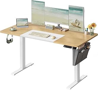 VASAGLE Electric Standing Desk, Height Adjustable Desk, 60 x 140 x (72-120) cm, 4 Memory Heights, Storage Pocket, for Home Office, Study, Natural Oak and Matte White LSD016N11V1