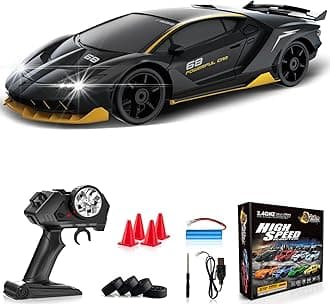 RC Drift Car 1:24 Remote Control Car 4WD 15KM/H High Speed Racing Sport Car with LED Lights RC Cars Toy Cars for Kids Boys Girls Adults Gifts Birthday Christmas Rechargeable Batteries