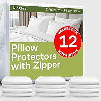 Ultra Soft Pillow Protectors with Zipper Queen Size - Set of 12 Breathable Pillow Covers - 100% Protection Against Stains, Dust & Dirt - Machine Washable (White)