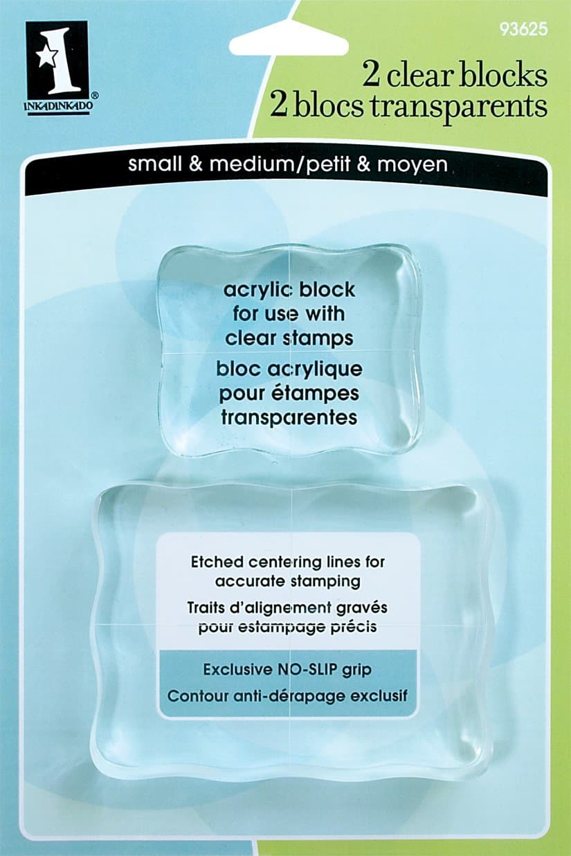 Inkadinkado Acrylic Mounting Blocks for Clear Stamps, 2pc, 3.7'' W x 2.7'' L and 2.4'' W x 2'' L