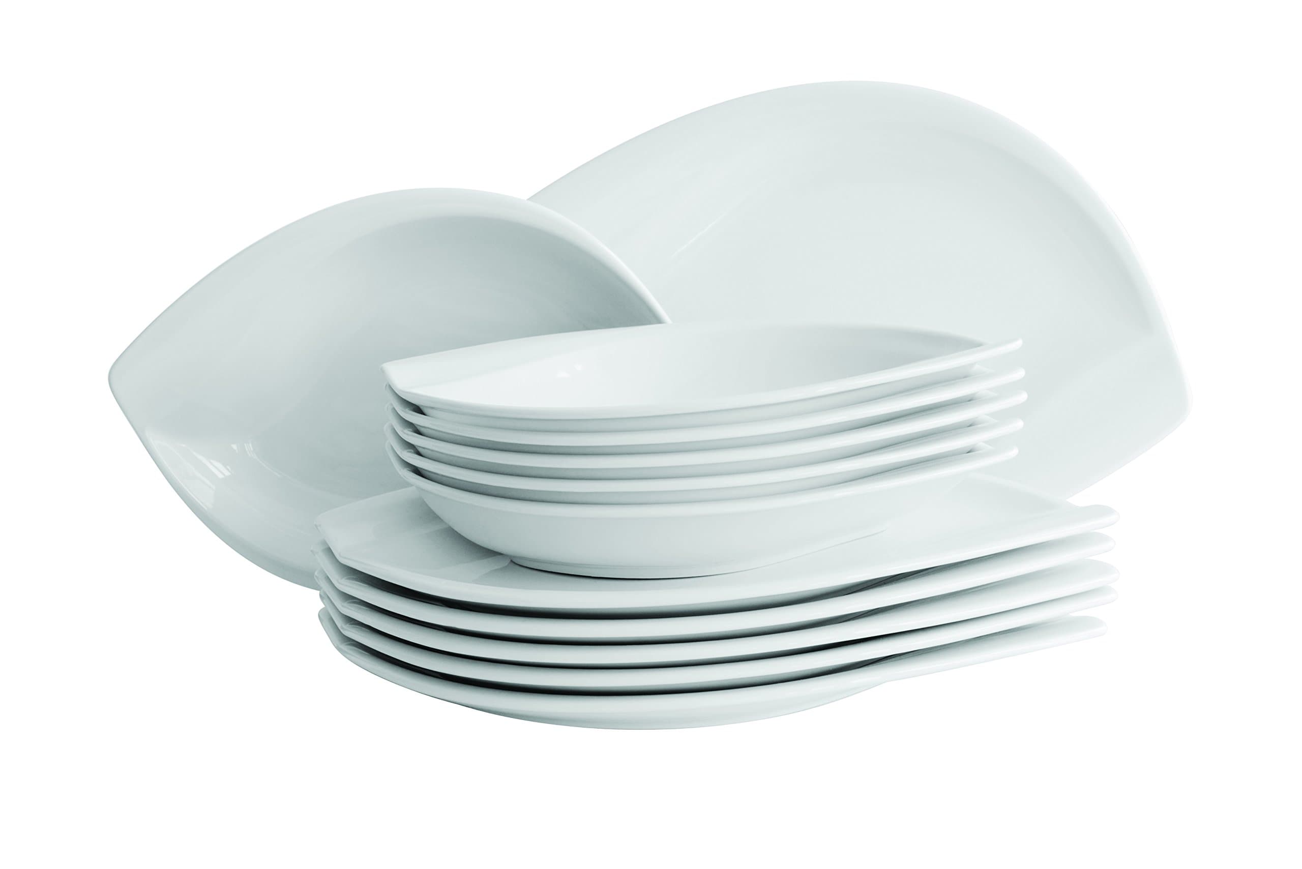 Domestic Professional 925117 12 -Piece Dinner Set Leaf includes 6-Soup Plates/ Dinner Plates - White