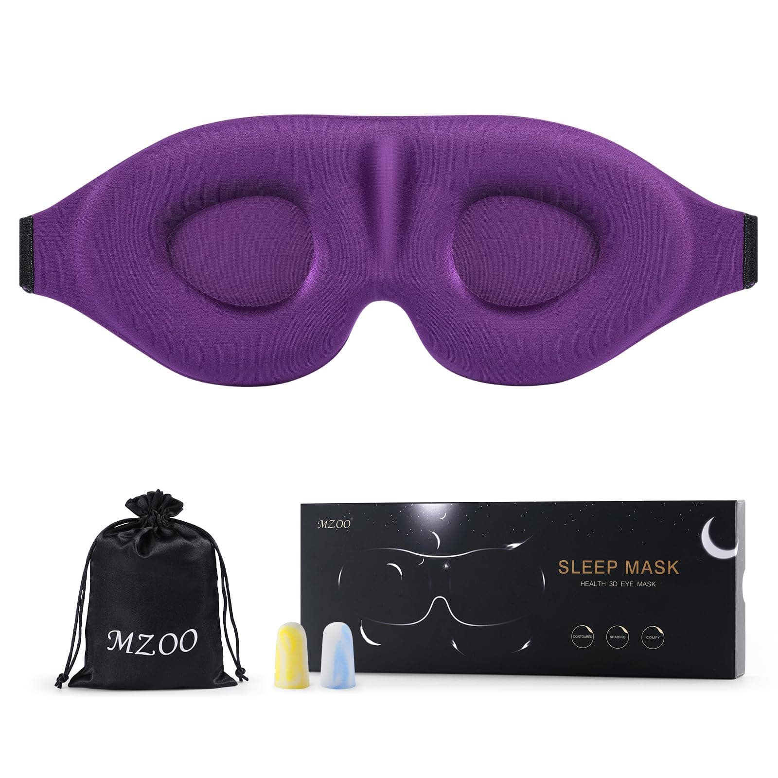 Luxury Sleep Eye Mask for Side Sleeper Men Women, Zero Eye Pressure 3D Sleeping Mask, Light Blocking Patented Design Night Blindfold, Soft Eye Shade Cover for Travel, Purple