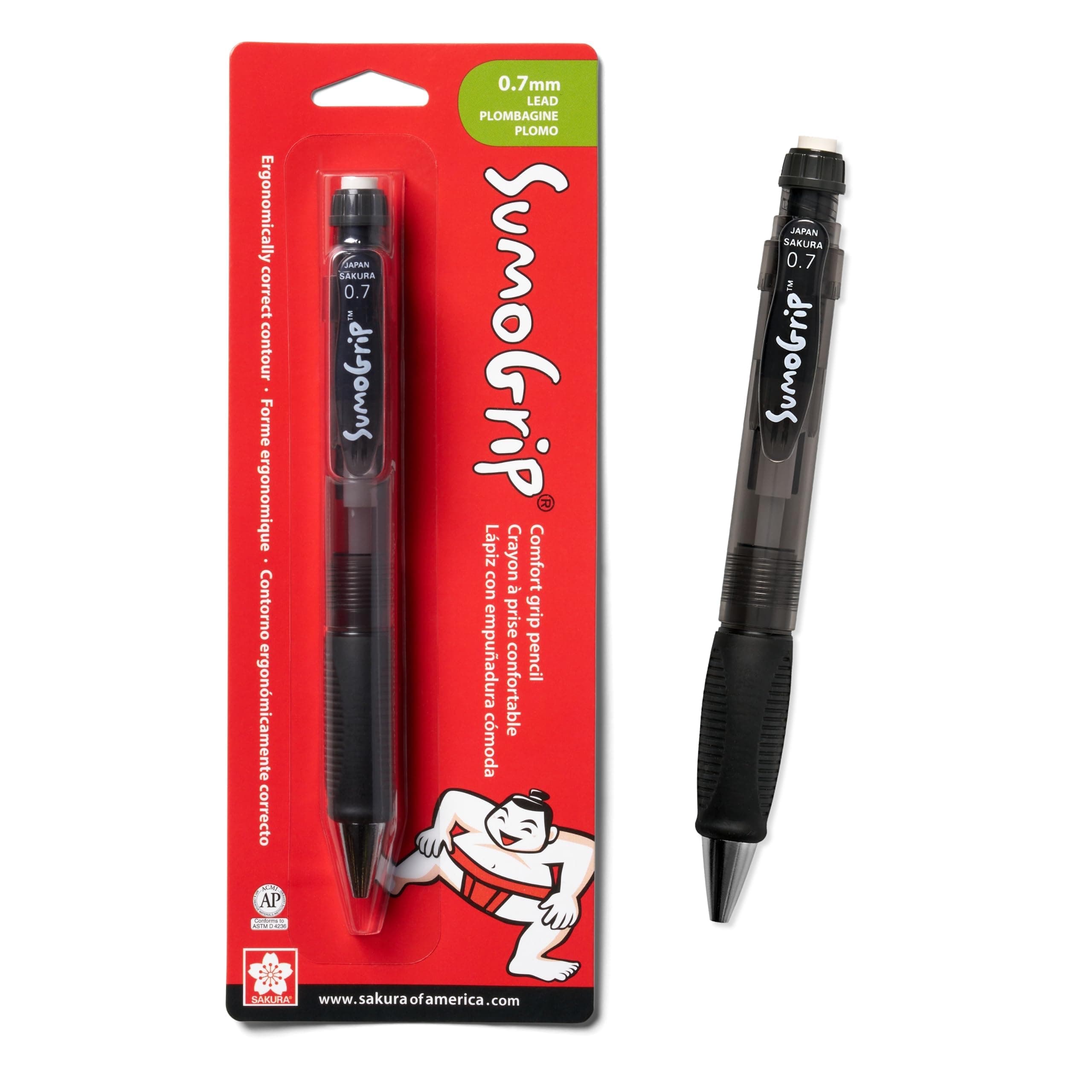 SAKURA 50286 SumoGrip 0.7-mm Pencil with Eraser, Clear Gray