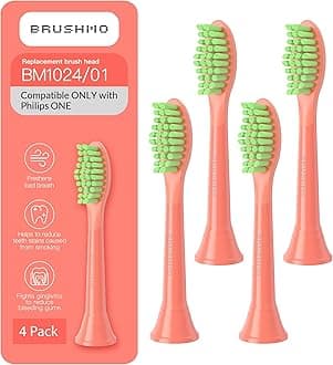 Replacement Toothbrush Heads, Compatible with Philips One for Sonicare Electric Toothbrush Handles HY1022, 4 Standard Heads with Tongue Cleaner, Soft Dupont Bristles, BM124m, Miami Coral