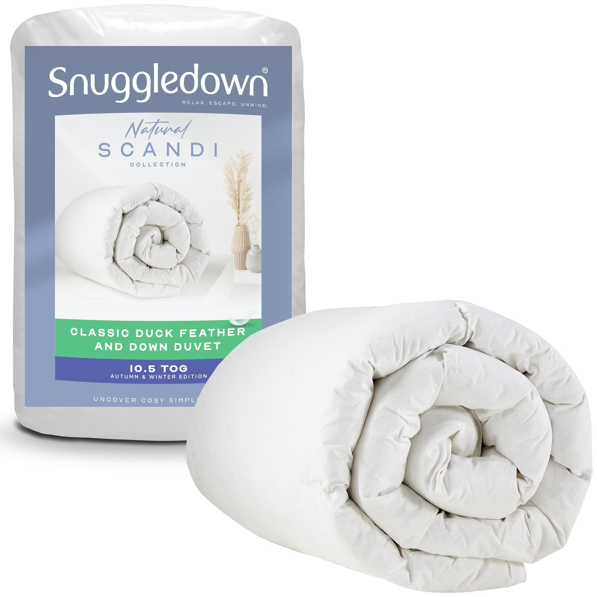 Snuggledown Duck Feather & Down King Size Duvet 10.5 Tog - Natural Fill All-Season Quilt with 85% Feather, 15% Down | 230TC Cotton Cover, Box Stitched, UK-Made, Machine Washable (225 x 220cm)