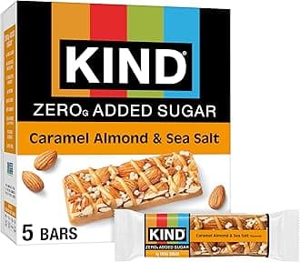 ZERO Added Sugar Bars, Keto Snack, Caramel Almond and Sea Salt, Good Source of Fiber, Gluten Free, Low Sugar, 5g Protein, 5 Count