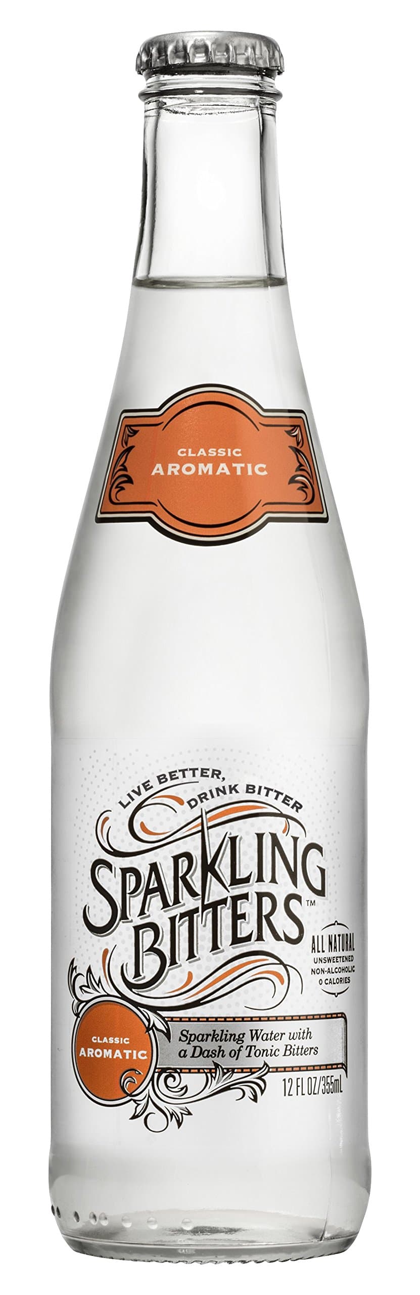 Sparkling Bitters Water, Classic Aromatic, 12 oz glass-bottle (Pack of 12)