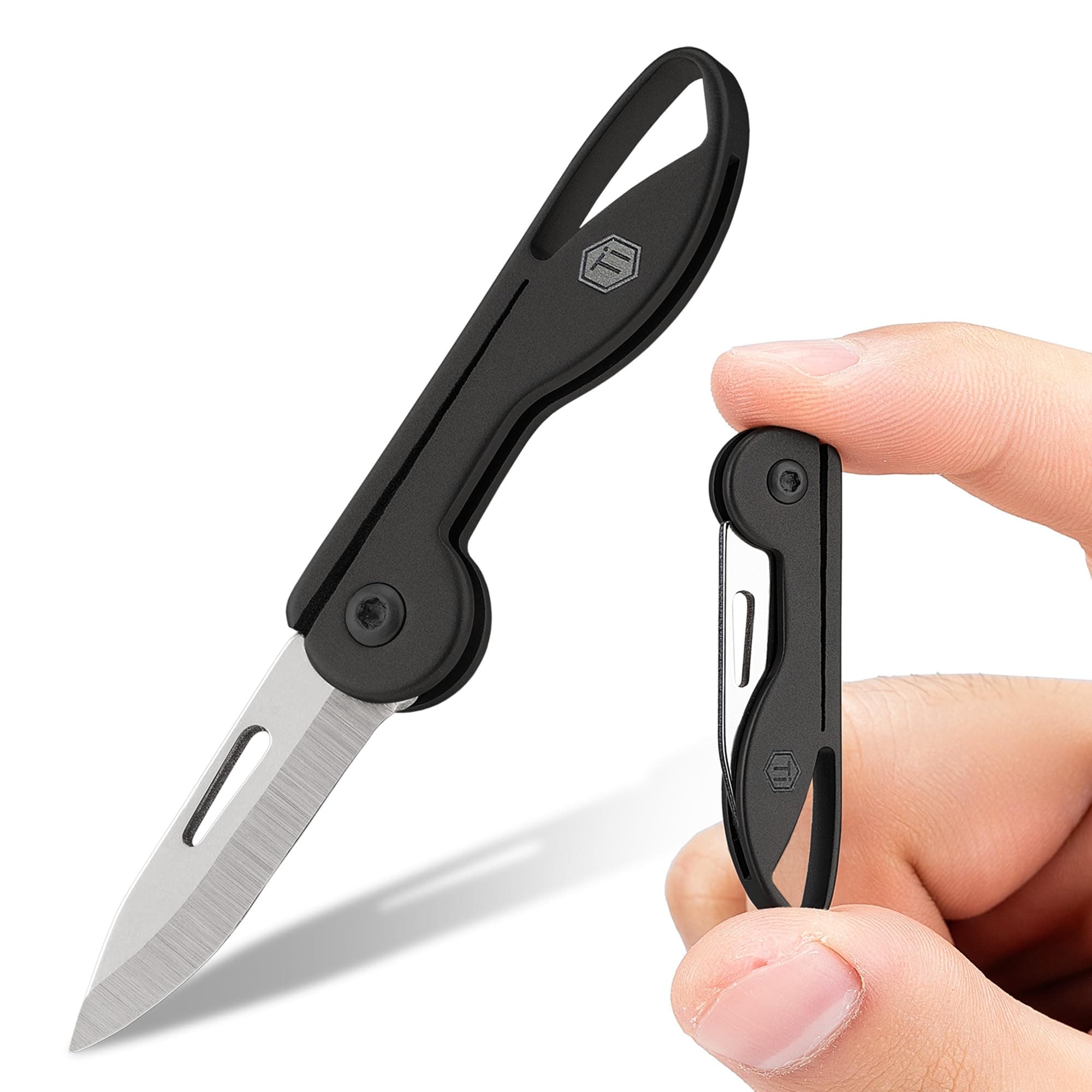 KK05BK Mini Titanium Alloy Knife Pocket Folding Knife EDC Knife with Key Ring Small Knife Folding Knife Black Knife