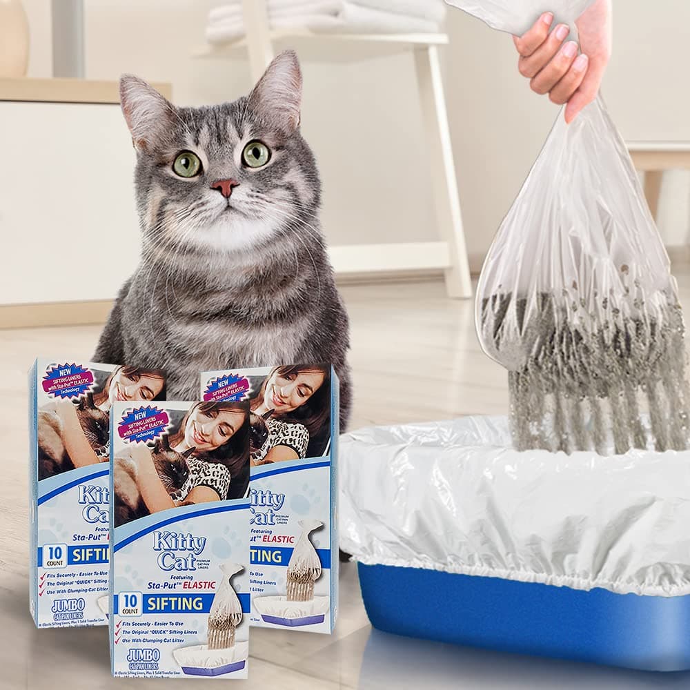 Alfapet Kitty Cat Pan Disposable, Elastic Sifting Liners- 30-Pack + 1 Solid Transfer Liner -For Large, X-Large, Giant, Extra-Giant Size Litter Boxes- With Easy Fit Sta-Put Technology