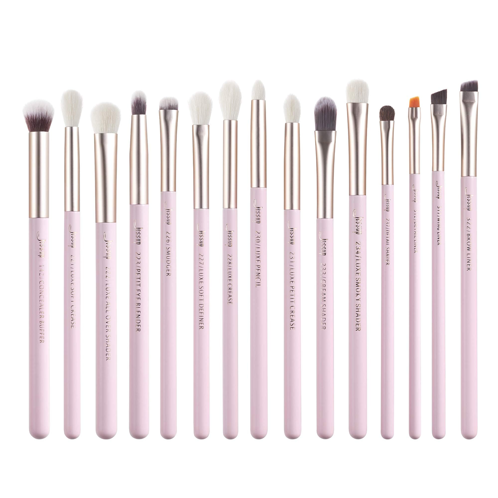 Eyeshadow Brushes 15pcs, Natural Eye Brush Set for Eyeshadow Blending Concealer Eyebrow Eyeliner, Blushing Bride T294