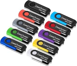 DataOcean 10 Pack 64GB USB 2.0 Flash Drive Memory Stick Thumb Drives (64GB X 10 Mixed Colors)