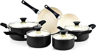 Pots And Pans Set Nonstick, 10 Piece Ceramic Cookware Sets, Kitchen Non Stick Cooking Set With Saucepans, Frying Pans, Dutch Oven Pot With Lids, Black