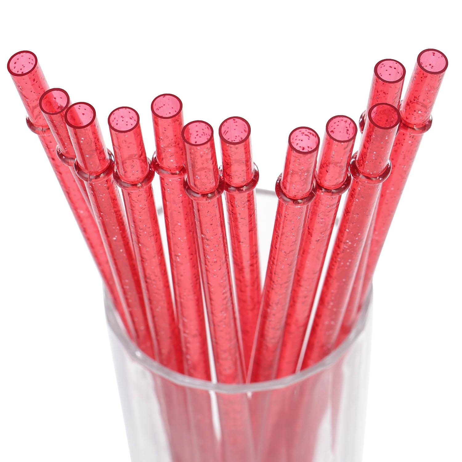 DAKOUFISH 11 Inch Reusable Plastic Glitter Sparkle Drinking Straws,BPA-Free,for 24oz 30oz Tumblers/Jars,12 Straws with One Cleaning Brush(11inch Red)