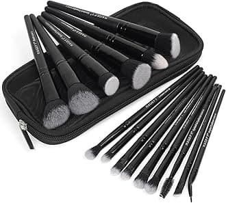 MAGEFY 15pcs Makeup Brushes Set Premium Synthetic Makeup Brushes Set with Case for Foundation Powder Concealer Eyeshadow Black