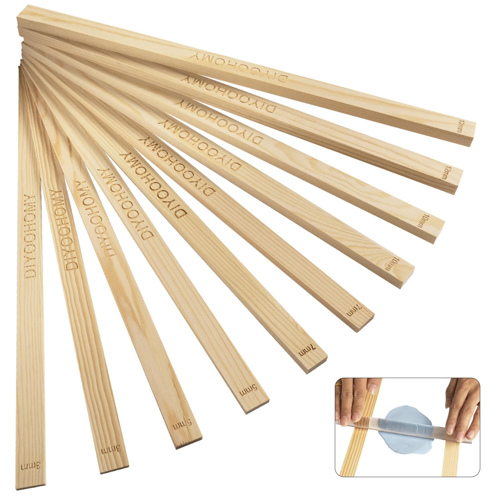 DIYOOHOMY 10 Pcs 17 Inch Rolling Pin Guides for Dough Thickness Polymer Clay Tools, Wooden Slab Roller for Clay, Clay Rolling Pin Depth Guide Pottery Ceramics Supplies