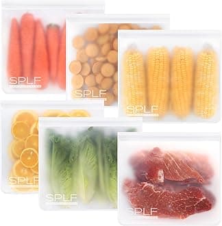 6 Pack Dishwasher Safe Reusable Gallon Freezer Bags, BPA FREE Extra Thick Reusable Storage Bags Leakproof Silicone and Plastic Free for Marinate Meats, Cereal, Sandwich, Snack, Travel Items
