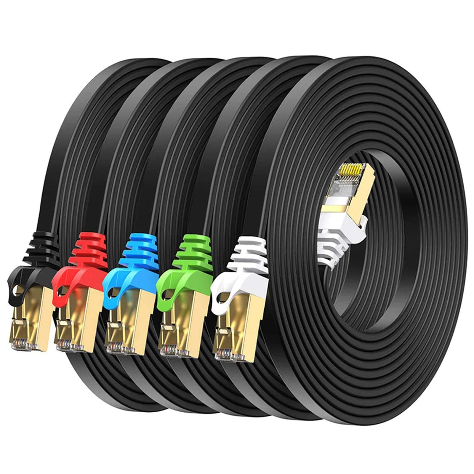 BUSOHE Cat8 Ethernet Cable 15FT 5 Pack Multi Color, 40Gbps 2000MHz Cat-8 Flat Computer Internet LAN Network Patch Cable Cord, High Speed Cat8 Cable with Gold Plated RJ45 Connector - 15 Feet