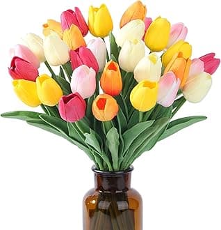 SITUMEIZI Fake Flowers Tulips Artificial Silk Flower 15pcs Real Touch 14" for Spring Easter Home Kitchen Wedding Bouquet Bulk Mother's Gift Day Decorations(Multicolor,5-1)