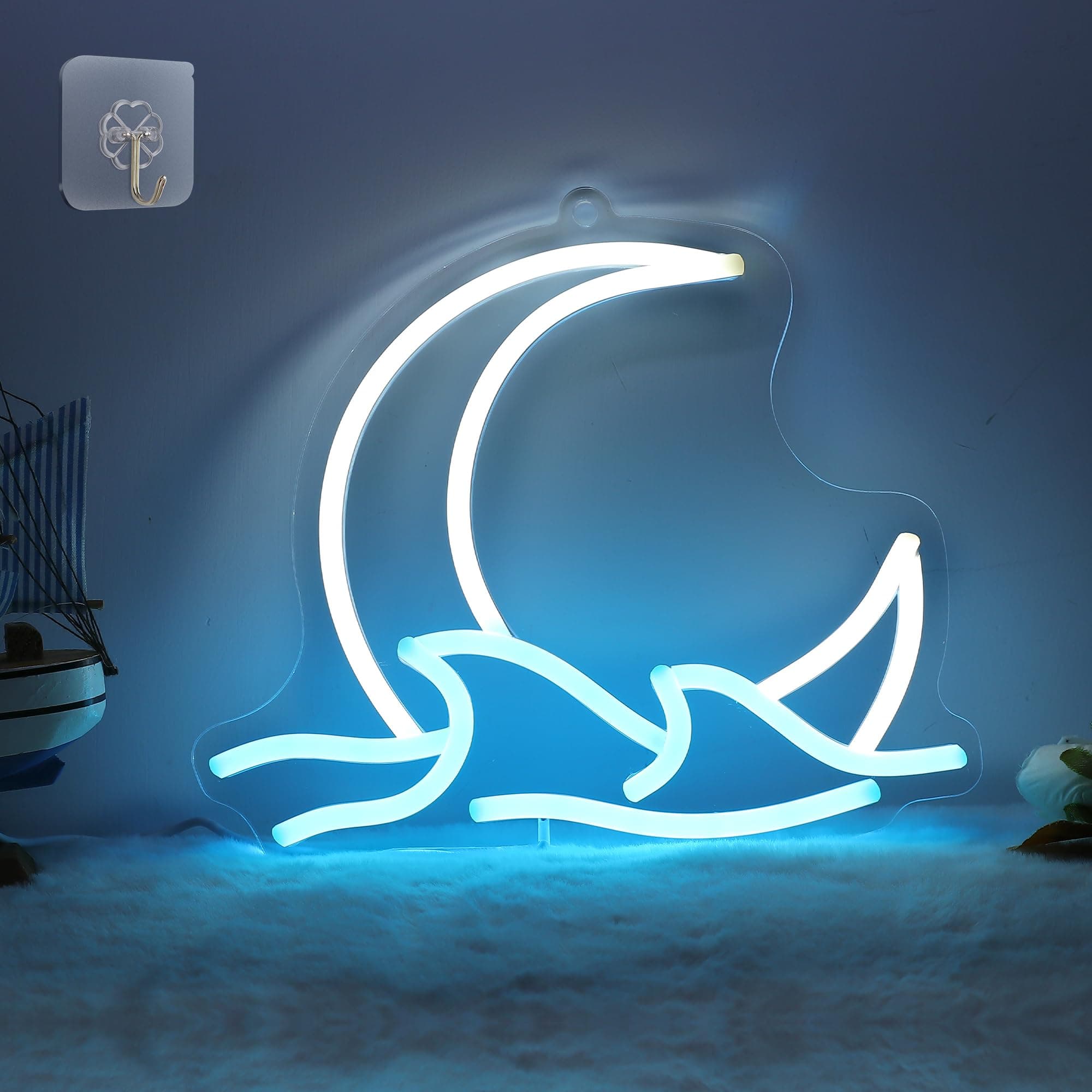 Anywin Moon Neon Signs for Wall Decor, Dimmable Moon Sign Led Signs Wave Neon Lights For Living Room, Bedroom Gaming Room Decor, Cool Birthday Gifts for Kids, Boys,Girls