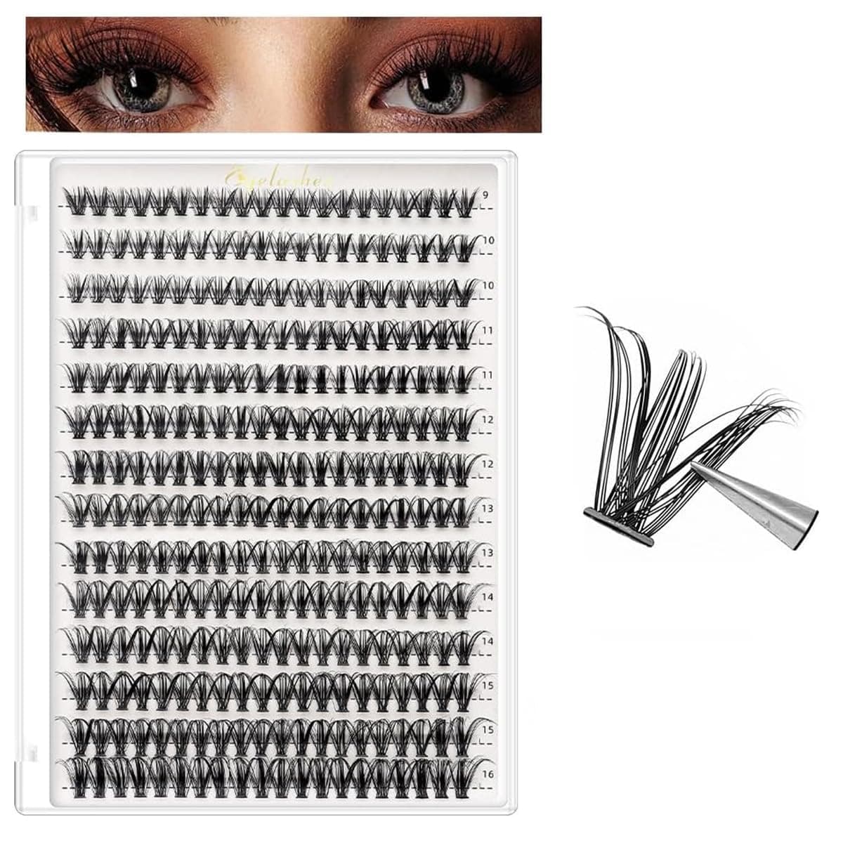 MAYCREATE® 480PCS Self Adhesive Eyelashes 9-16mm Manga Self Adhesive Lash Clusters Spiky Pre Glued Lashes Anime Press on Lashes No Glue Needed Wispy Reusable DIY Cluster Eyelash Extensions Kit