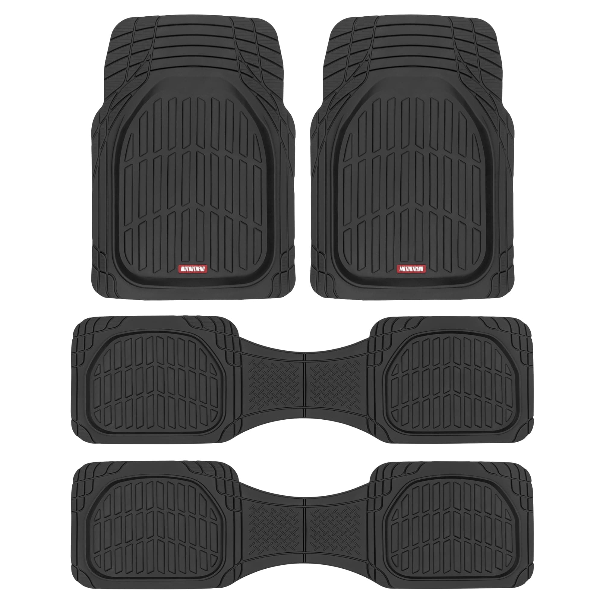Motor Trend Original FlexTough Black Rubber Car Floor Mats for 3 Row Vehicles, Front & Rear 2nd Row Deep Dish All Weather Automotive Heavy Duty Trim to Fit, Automotive Liners for Cars Truck Van SUV