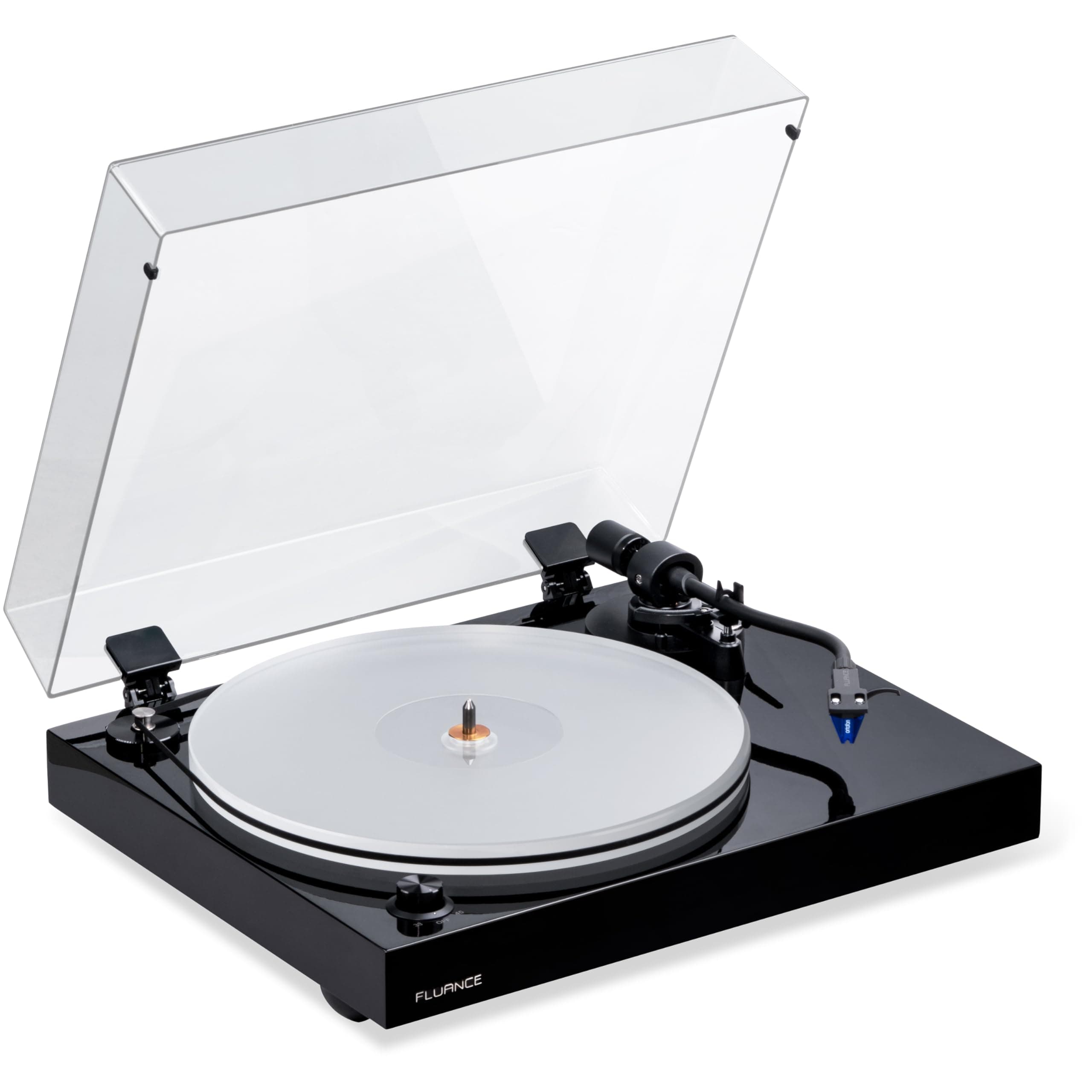 Fluance RT85 Reference High Fidelity Vinyl Turntable Record Player with Ortofon 2M Blue Cartridge, Acrylic Platter, Speed Control Motor High Mass MDF Wood Plinth Vibration Isolation Feet - Piano Black