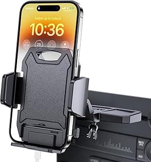 APPS2Car Sturdy CD Slot Phone Mount with One Hand Operation Design, Hands-Free Car Phone Holder Universally Compatible with All iPhone & Android Cell Phones, for Smartphone Mobile (Faux Leather)