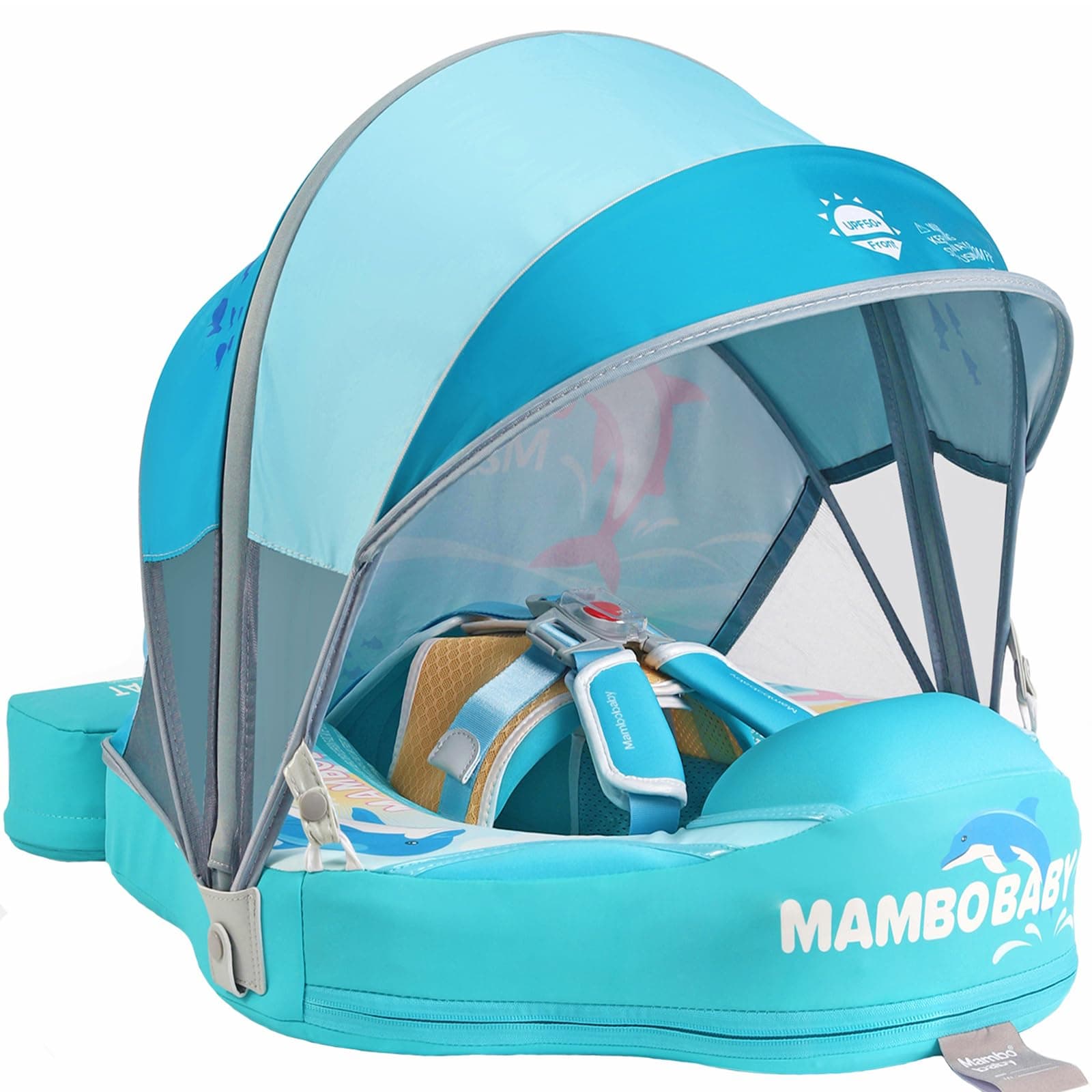 Mambobaby Float with Canopy and Tail New Upgraded Non-Inflatable Baby Pool Float Mambo Float Swim Trainer Solid Infant Swim Float Adjustable Pearl Foam Baby Swim Ring