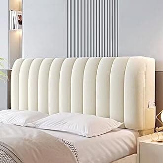 Crystal Velvet Bed Headboard Covers - Plush Upholstered Stretch Bed Head Cover - Dustproof Protector for Bedroom Décor (210cm, Beige)