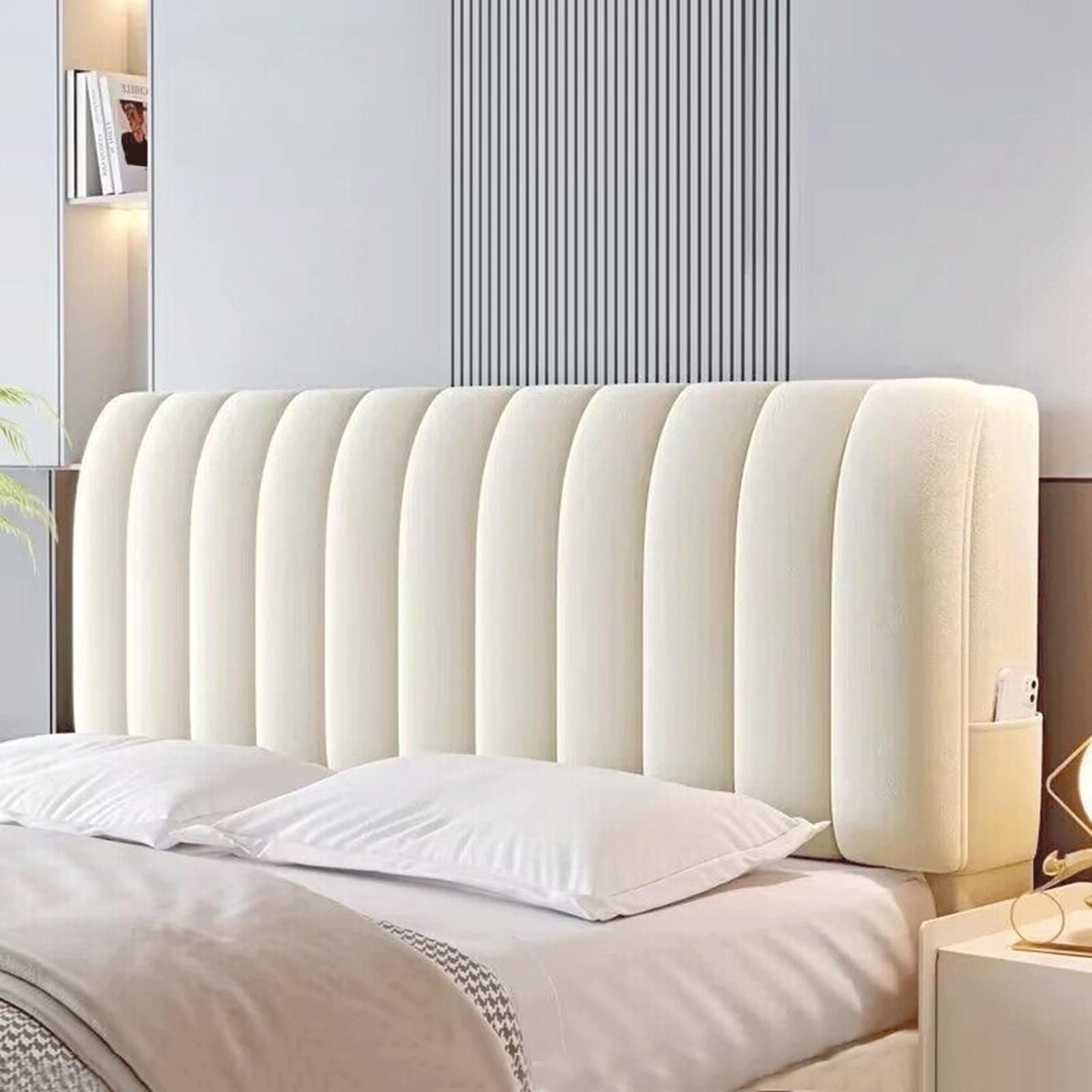 Crystal Velvet Bed Headboard Covers - Plush Upholstered Stretch Bed Head Cover - Dustproof Protector for Bedroom Décor (210cm, Beige)