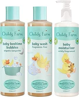Childs Farm | Baby Regime Bundle | Baby Moisturiser, Baby Wash & Baby Bubbles 250ml | Suitable for Newborns with Dry, Sensitive & Eczema-Prone Skin, Clear