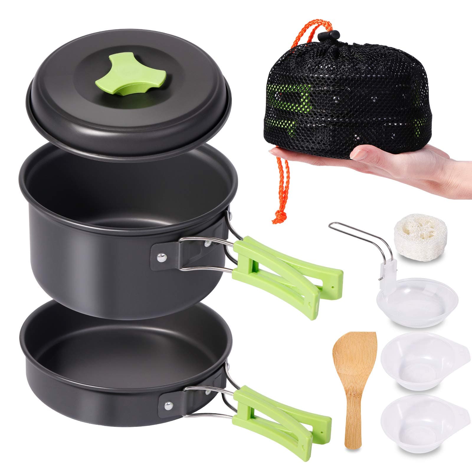 8 Pcs Camping Cooking Set,Camping Accessories for Outdoor,Camping Utensils with Carry Bag,Camping Bowl Pot Pan Set