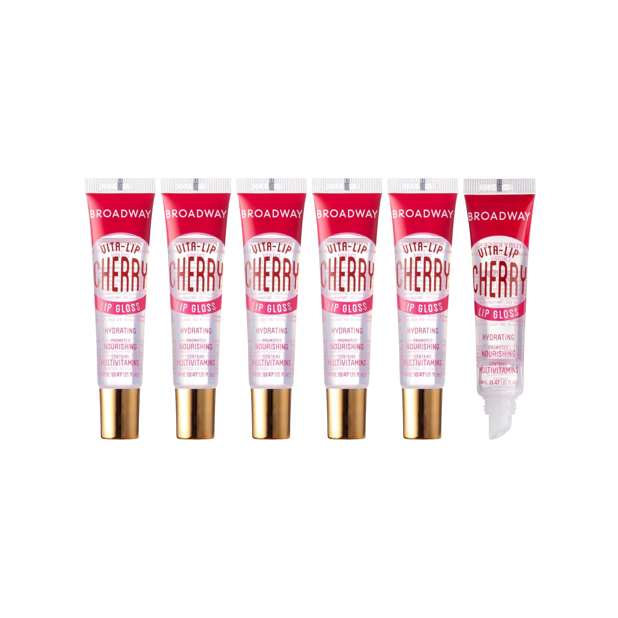 Broadway Vita-Lip Clear Lip Gloss 6pcs (Cherry), Ultra-Hydrating & Soothing Formula with Vitamin Oils, High-Shine Non-Sticky Finish, Healing Glossy Lip Balm Locks in Moisture