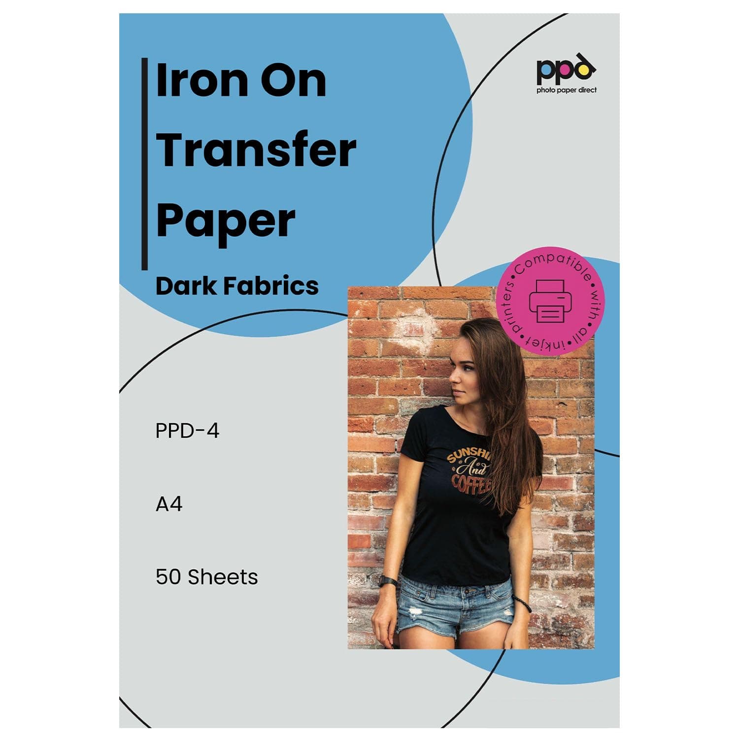 PPD 50 Sheets 8.5x11" - Inkjet Iron-on Heat Transfer Vinyl Paper for Black & Dark Fabric and T-Shirts - Premium - PPD-4-50