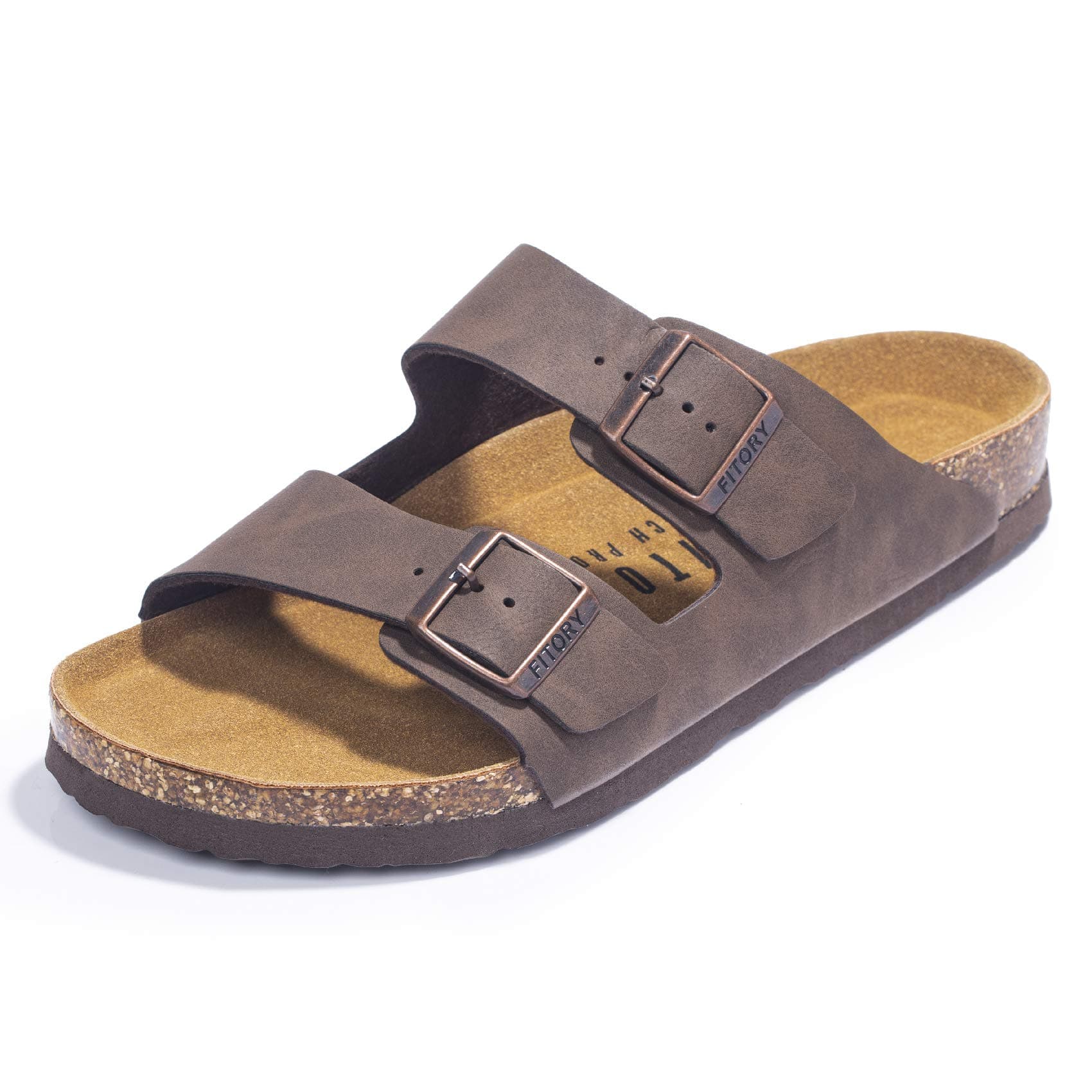 Mens Sandals, Arch Support Slides with Adjustable Buckle Straps and Cork Footbed Size 7-14.5