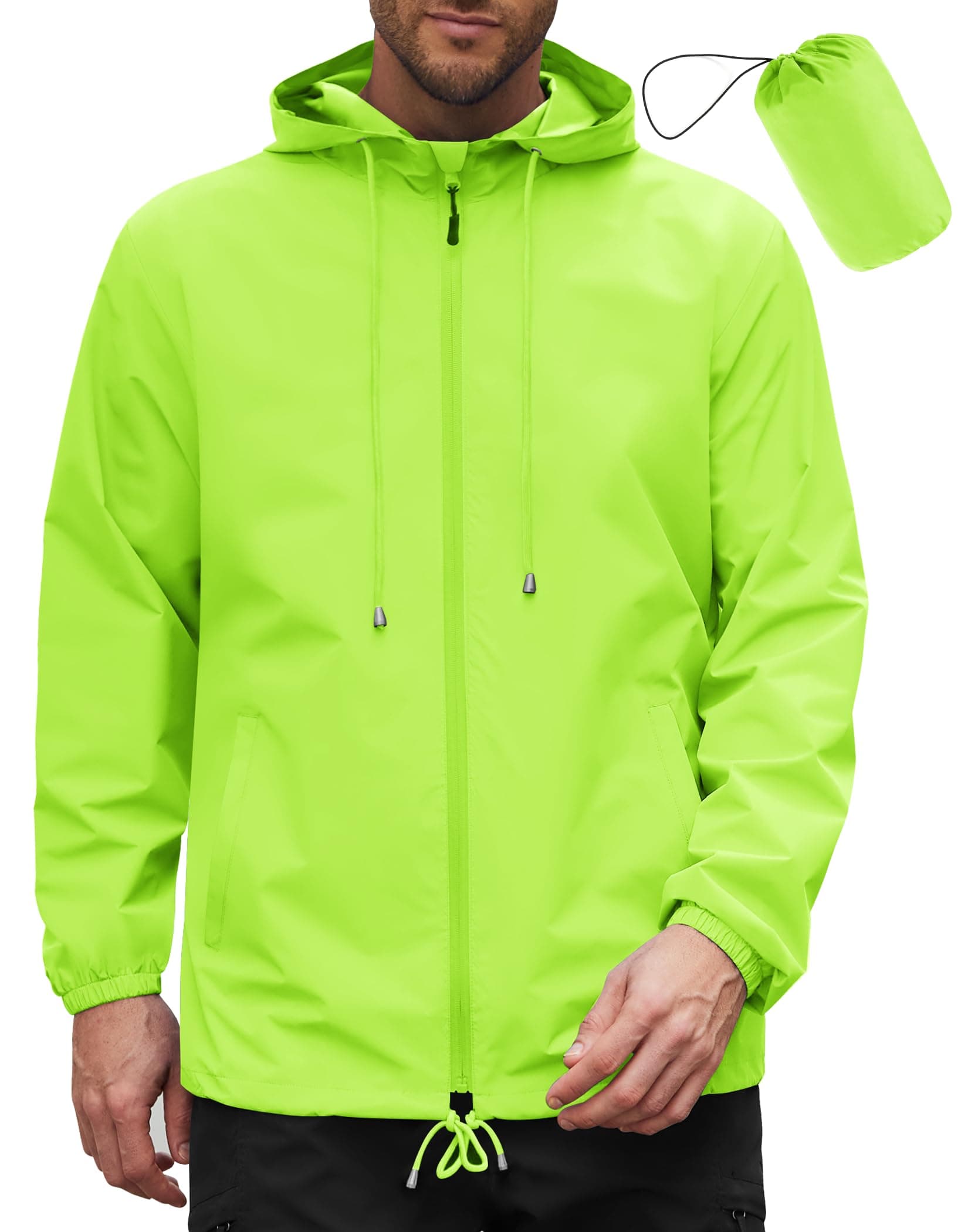 COOFANDY Rain Jacket Men Packable Waterproof Raincoat with Hood Lightweight Windbreaker for Hiking Cycling Golf