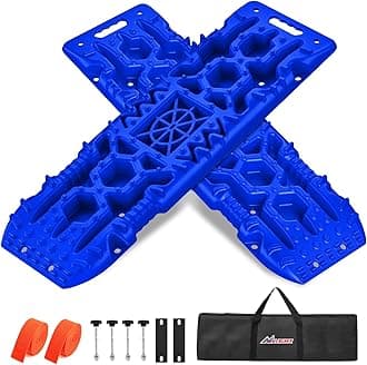 Nilight Recovery Off-road Traction Boards with Jack Lift Base Emergency Tire Ladder Mats For 4WD 4X4 Mud Sand Snow with 2PCS Mounting kit Carry Bag 2 leashes (Blue)
